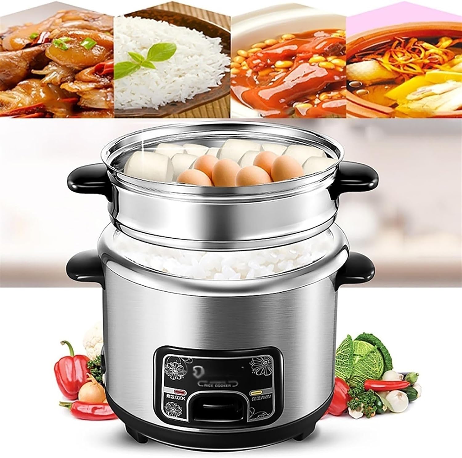 Rice Cooker (2-5L) Home Multi-function Stainless Steel Inner Pot Rice Cooker，Small Appliances Can Accommodate Up To 1-7 People 220-240V US/EU(2L-400W)