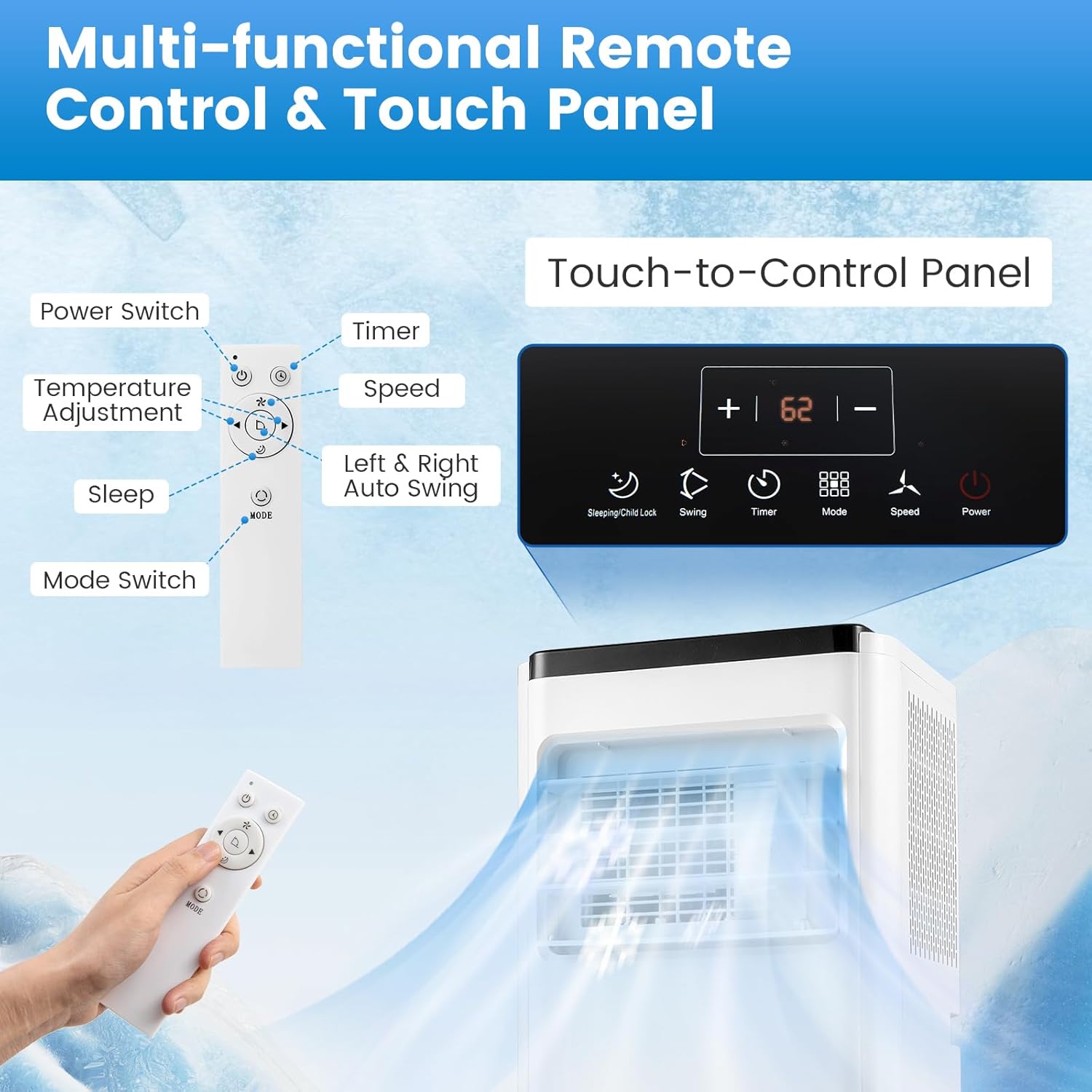 ARLIME 10000 BTU Portable Air Conditioner, Portable Air Cooler w/Remote Control, LED Display, Installation Window Kit, Casters, 1-24H Timer, Child Lock, AC Unit for Rooms Up to 350 Sq.Ft (10000 BTU)