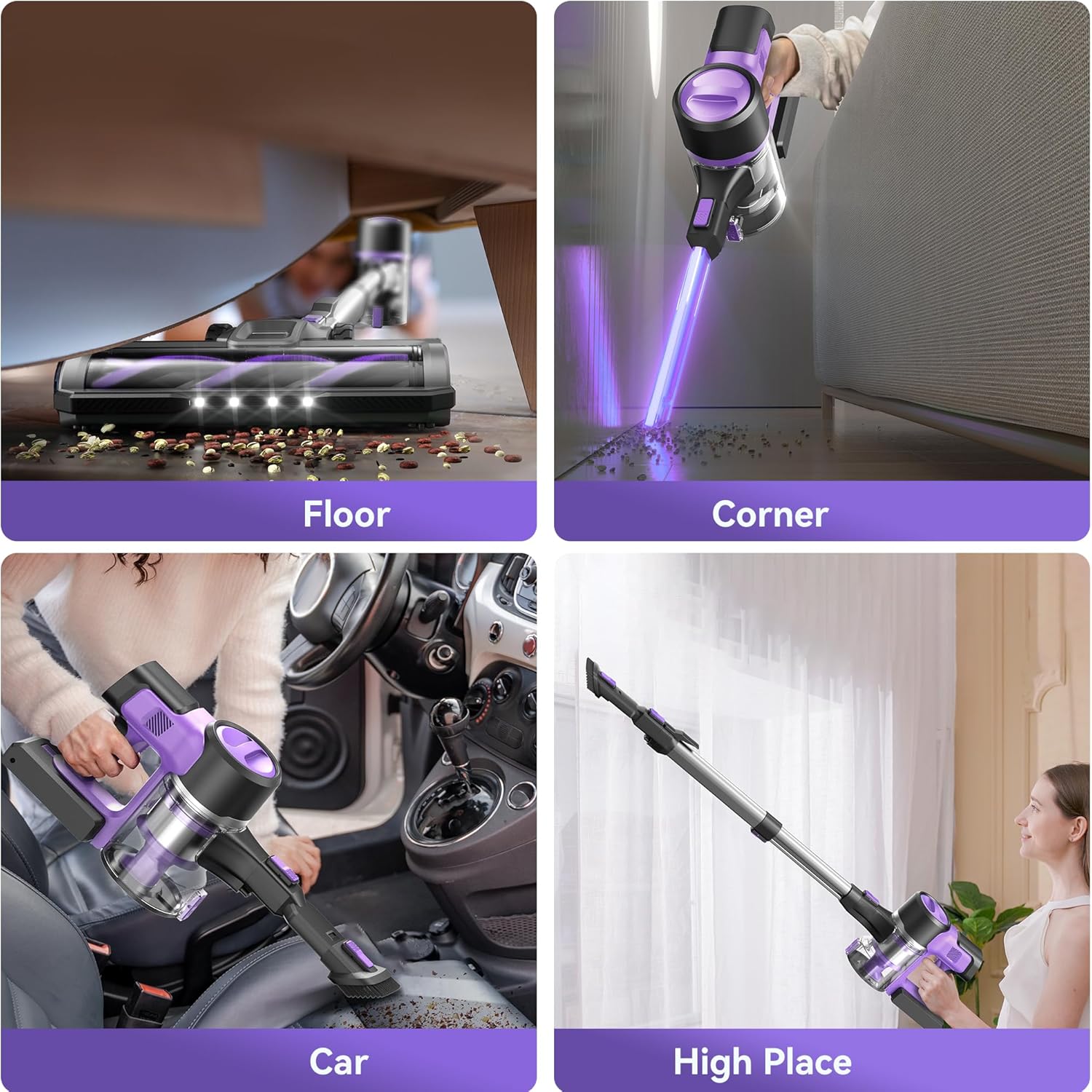 DEVOAC Cordless Vacuum Cleaner for Home, 45Kpa Lightweight Stick Vacuum with Powerful Suction, Rechargeable Battery Up to 50mins, Handheld Vacuum Cleaners for Hardwood Floor, Carpet, Pet Hair