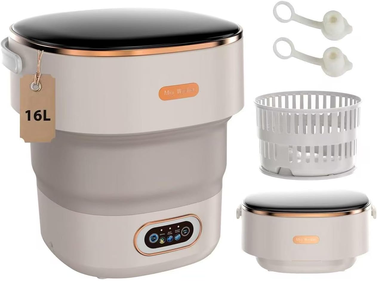 Portable Washing Machine Mini Foldable 16L Washer Laundry with Spin Basket Portable Washer Machine for Apartment RV Travel Camping 3 Cleaning Modes Suitable for Small Clothes and Underwear (WHITE)