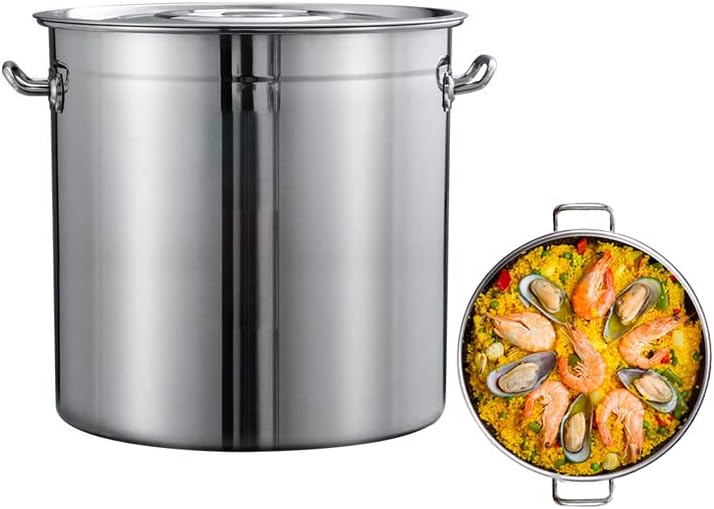 Commercial Large Stainless Steel Stockpot Turkey Deep Fryer Pot Seafood Crawfish Steamer Soup Bucket w/Strainer Basket, Lid and Welded Handles for Outdoor and Home (70L)