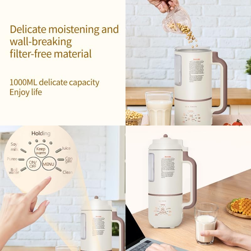 Mrs.Smith Electric Oat Milk Maker, White, Automatic Plant Based Milk Machine, Countertop Blender with Display Window
