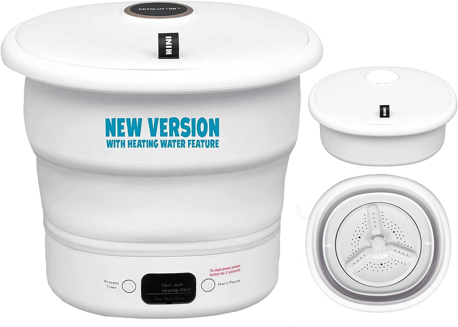 Mini Portable Washing Machine - Small Foldable Bucket Washer for Clothes- For Camping, RV, Travel, Small Spaces. (White)