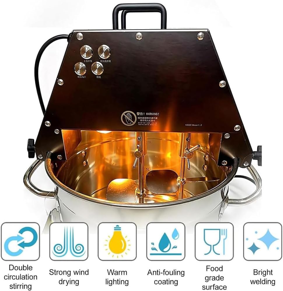 Automatic Food Mixer Pot Stirrer Mixer, Commercial Electric Food Stirrer Pot, 10L Stainless Steel Stand Sauce Jam Mixing Blender with Double Stirring Paddle & Auxiliary Fan