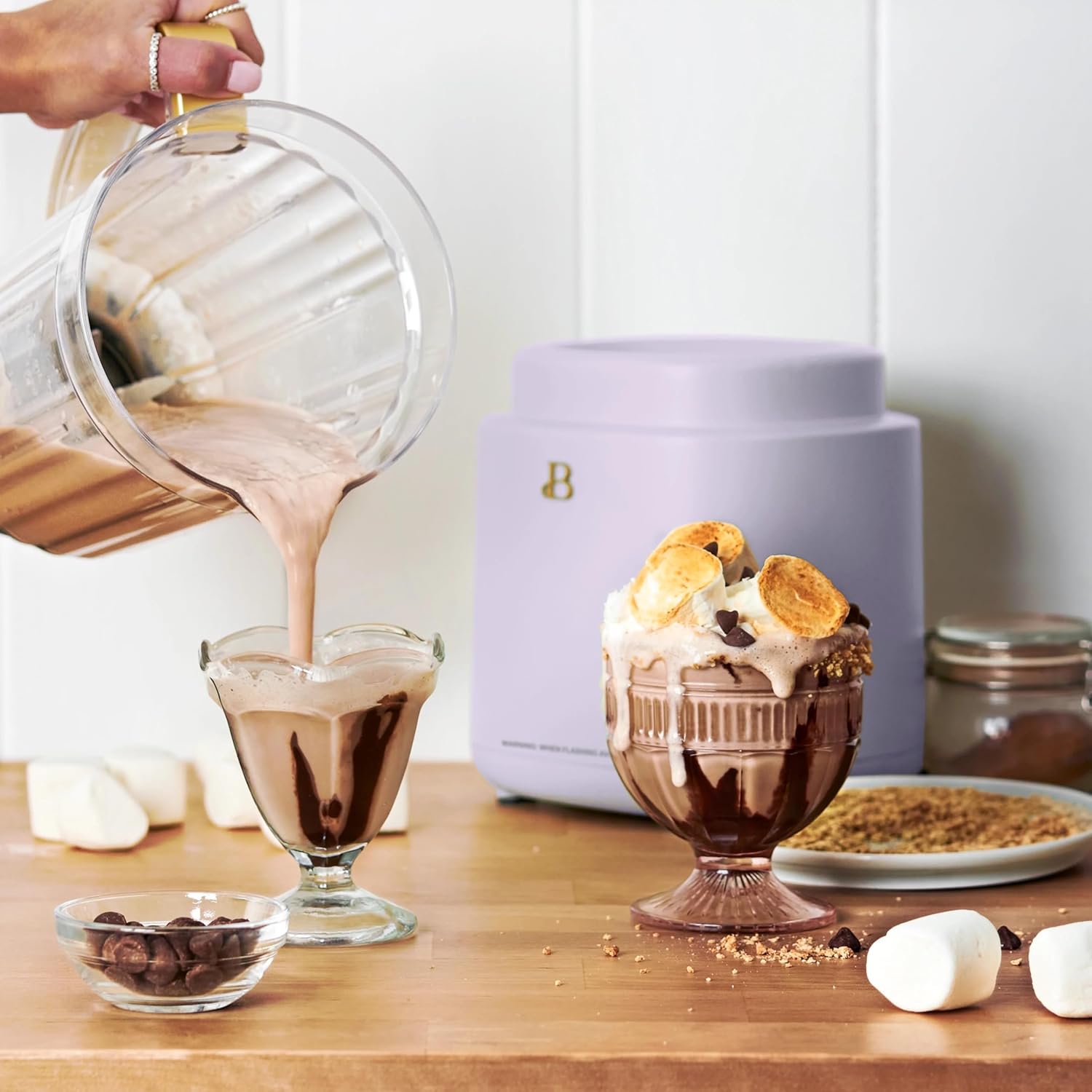 PowerExact High-Performance Blender System with Touch Controls, Multiple Speed Settings, Sleek Design, Ideal for Smoothies, Shakes, and Hot Soups - Blac Sesame (Lavender)