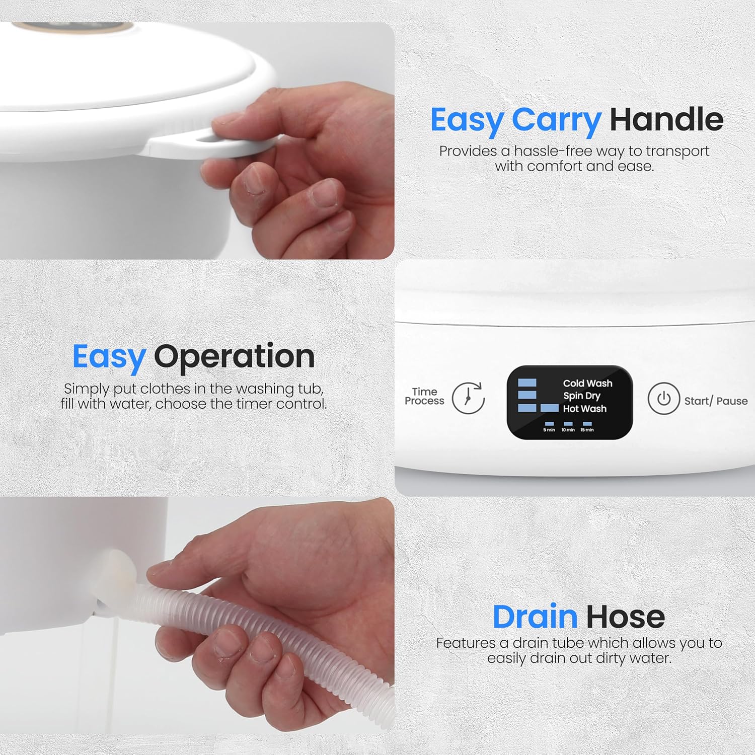 SereneLife PUCWM44.5 Portable Mini Washing Machine – Folding Bucket Washer for Clothes & Laundry – Lightweight, Compact & Easy to Carry for Camping, RV, Travel, Apartments & Small Spaces (Off White)