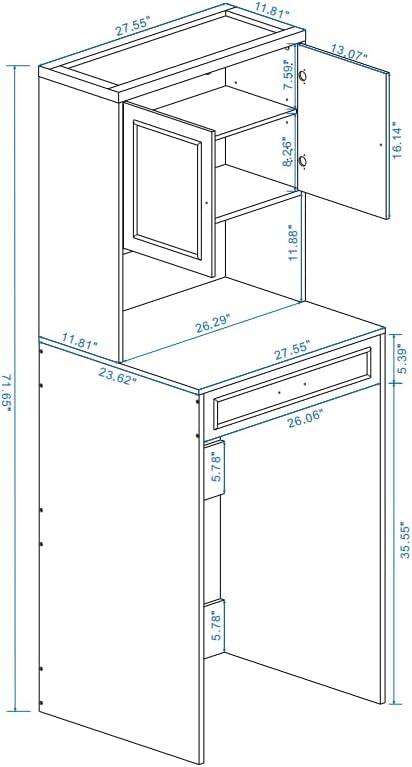 Over-Washer & Dryer Storage Cabinet - Features Fake Drawer Design,Adjustable Shelf,Wide Tabletop, and Anti-Tip Safety -Laundry Room Organizer for Space-Saving Storage Above Appliances