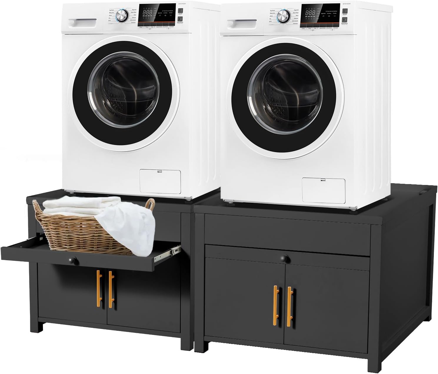2 Pack Laundry Pedestal, 700 LBS Capacity Washer Dryer Pedestal, Heavy Duty Shock-Proof Washer Stand, Laundry Dryer Stand with Pull-Out Shelf Hidden Storage Drainage (Dark)