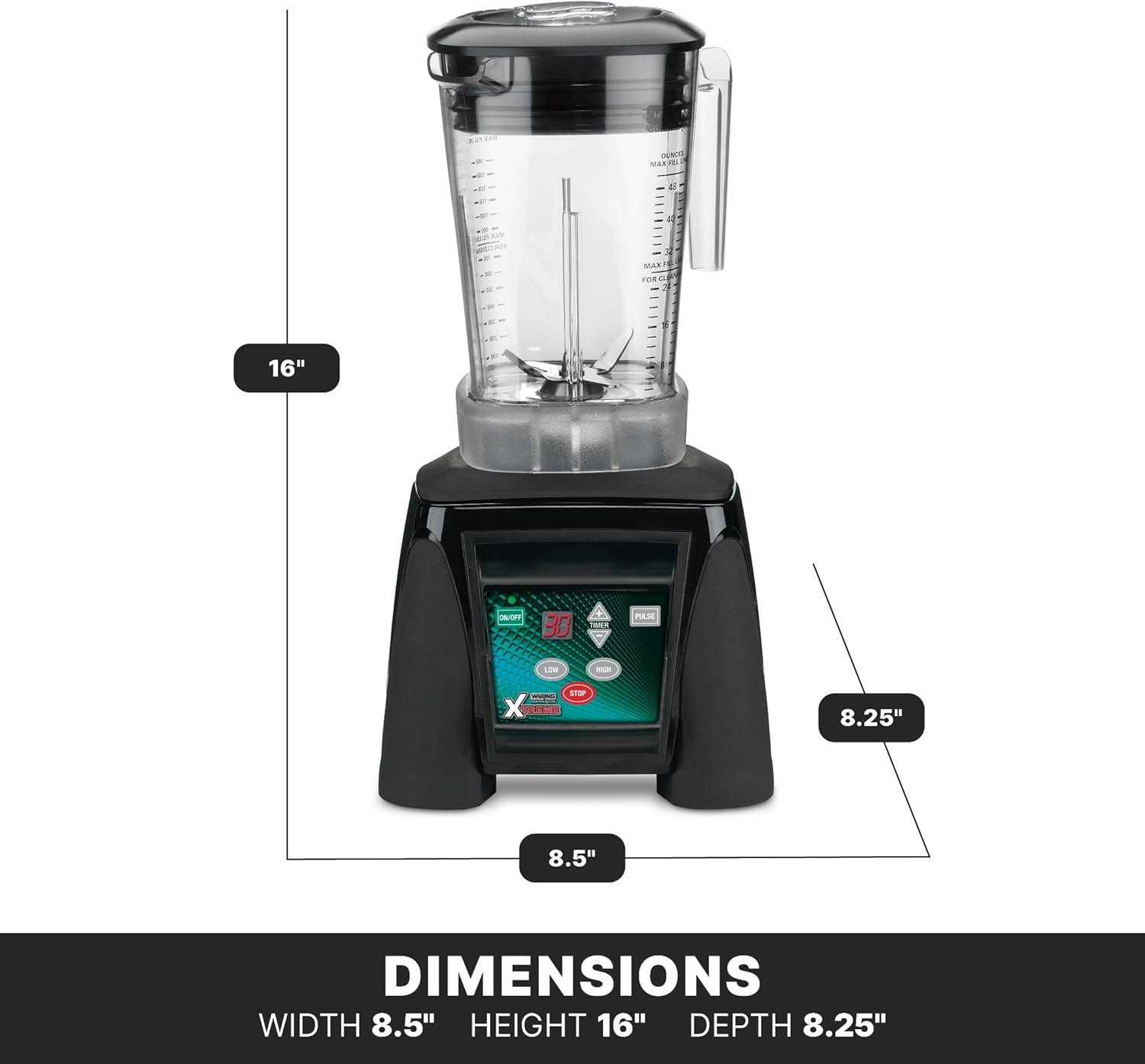 Waring Commercial MX1100XTXP 3.5 HP Blender with Electronic Keypad, 30 Second Countdown Timer and 48 oz BPA Free Container, 120V, 5-15 Phase Plug,Black