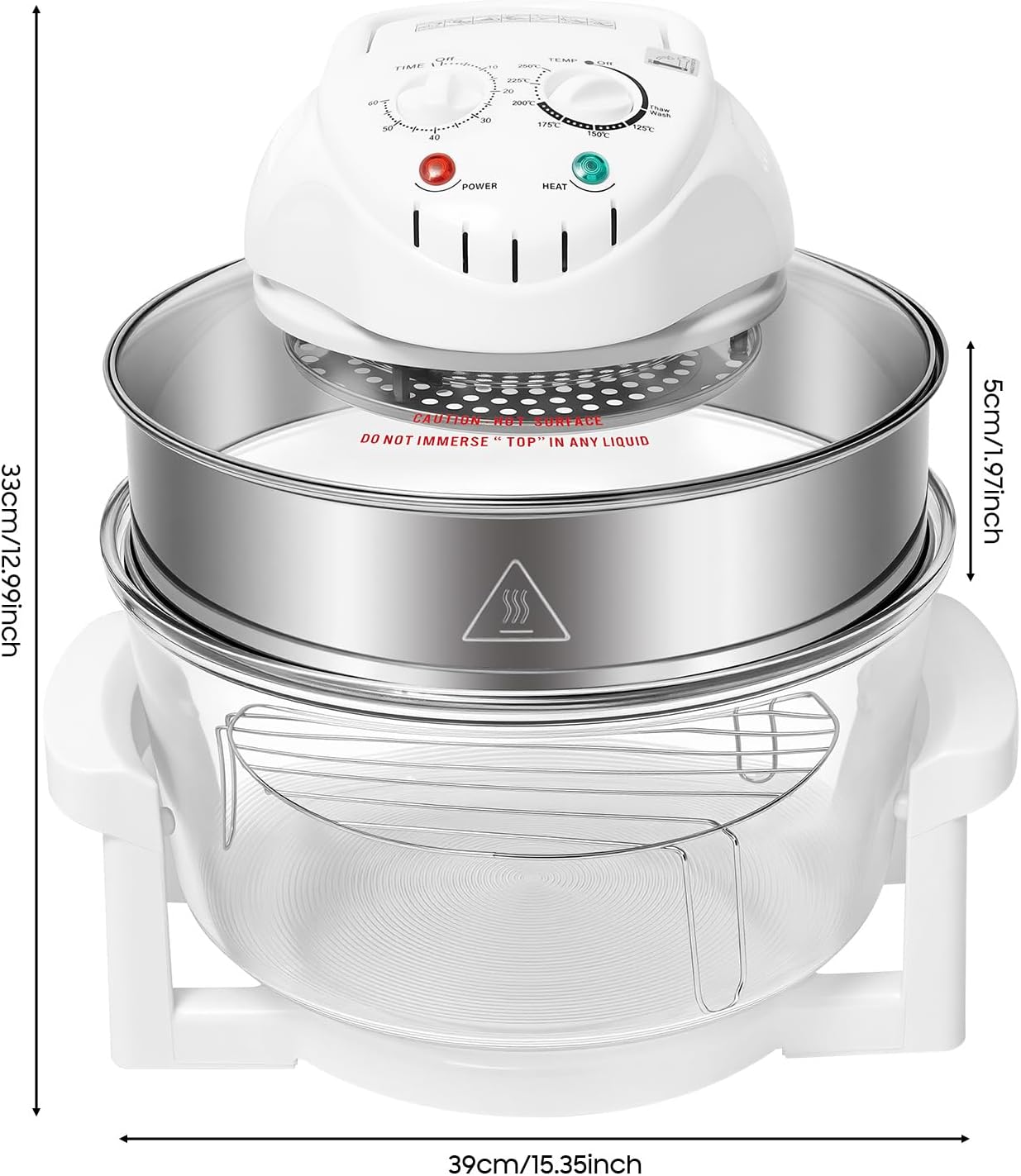 17.96Qt Extra Large Glass Turbo Air Fryer, 360° Viewable Airy Fryer with Expansion Ring, 1200W-1400W Electric Oven with Grill for Home Kitchens, Family Gatherings