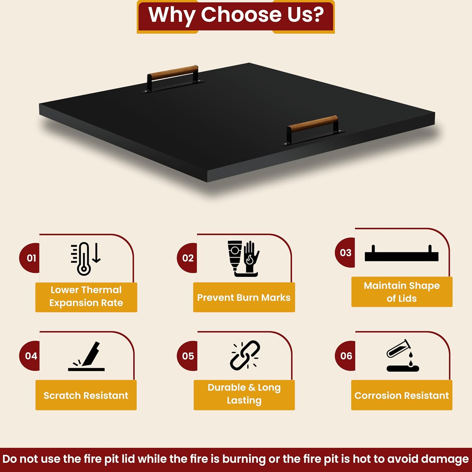 Febtech - 38 inch Square Fire Pit Lid Fit for 36