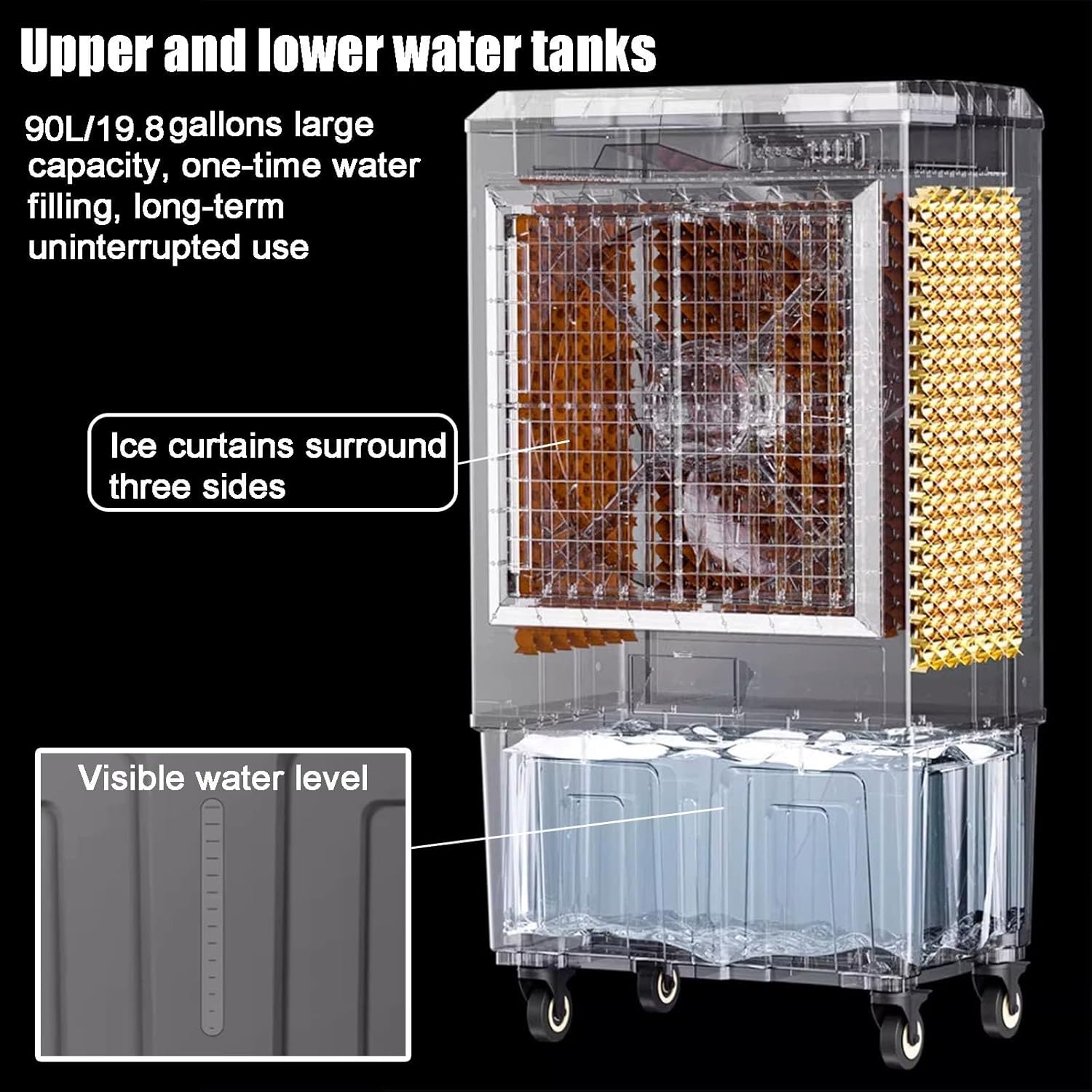 Portable Evaporative Air Cooler, Swamp Cooler Air Conditioner with 4 Ice Packs and 3 Speeds, Portable Ac for Outdoor, Office, Home