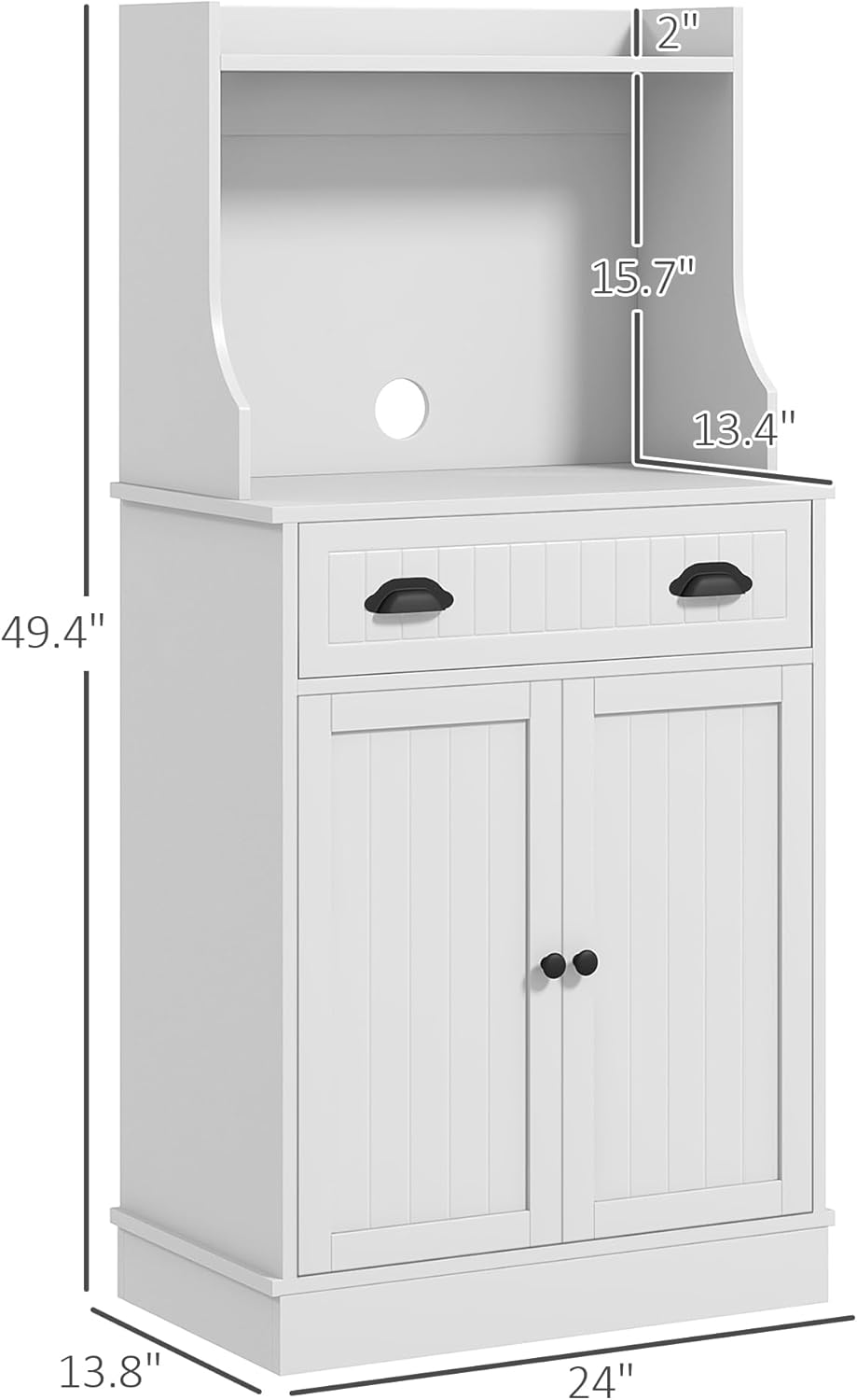 HOMCOM Microwave Cabinet with Storage Drawer, Double Door Cabinet and Adjustable Shelf, Buffet with Hutch and Cable Hole, Storage Cabinet for Kitchen, Dining Room, Living Room, White