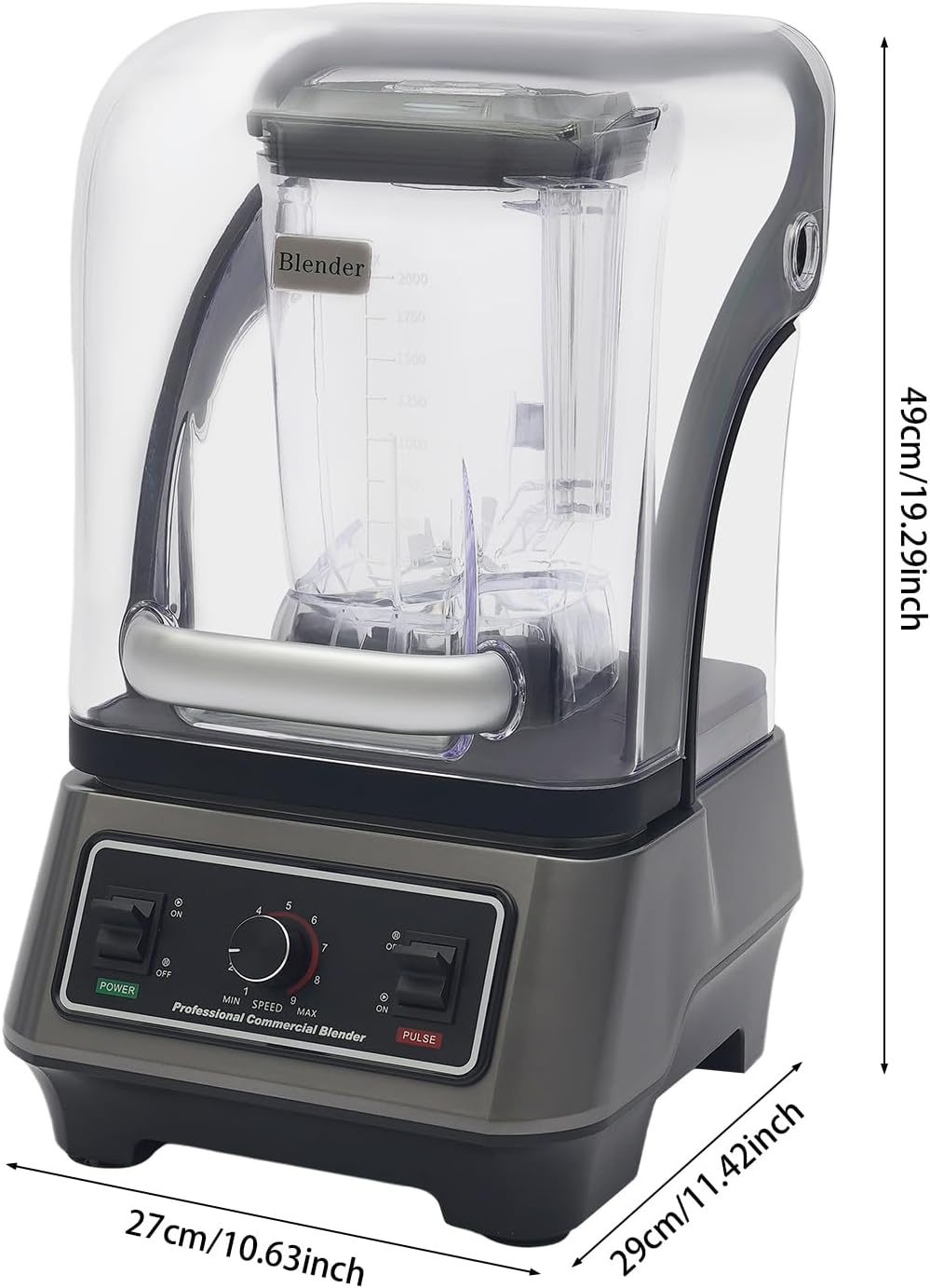 1600W Commercial Electric Blender with Soundproof Shield,67 Oz Quiet Professional Blenders with 6 Food Grade Blade and 9 Gears Adjustable Speed for Slushies, Milkshakes, Juices