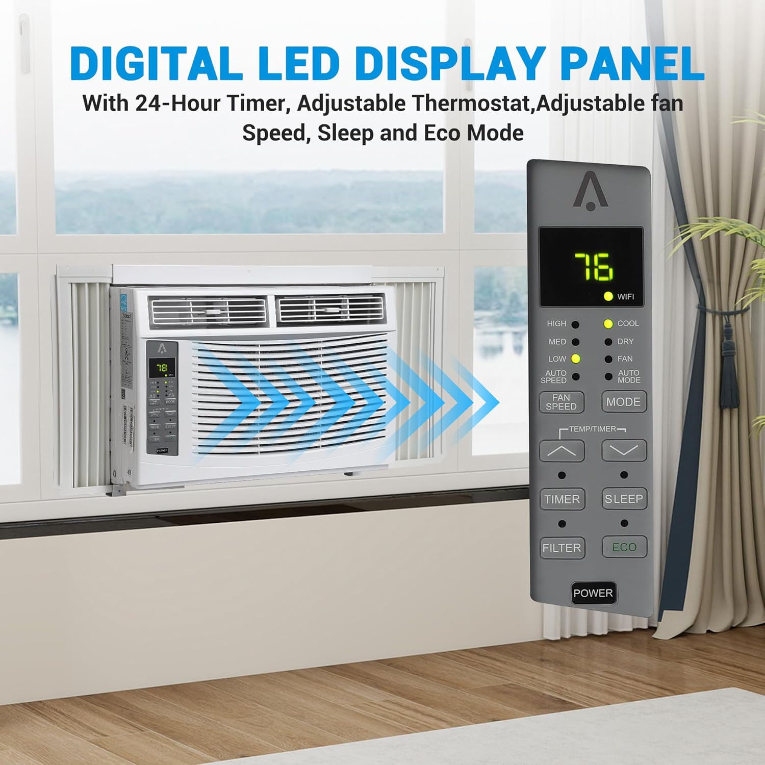 6000 BTU Window-Mounted Air Conditioner, AC Unit Cools Up to 300 Sq. Ft., Quiet Operation, Effortless Temperature Control, 3 Fan Speeds, Auto Restart, White