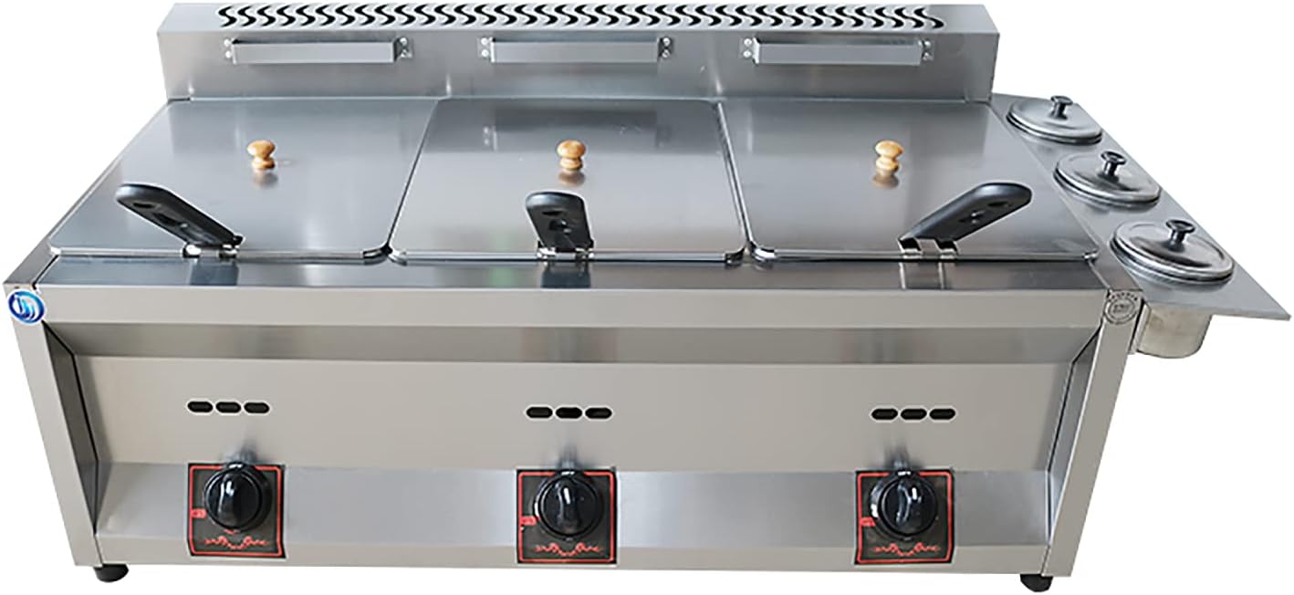 20L/30L Commercial LPG Gas Deep Fryer, Chicken Chips Fryer for French Fries Restaurant Home Kitchen（10L+10L+10L+3X Fried Basket）