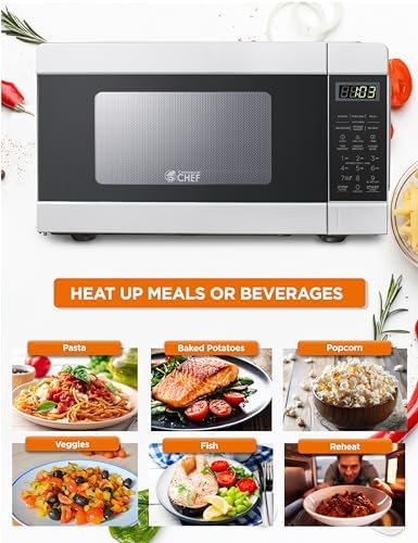Commercial CHEF CHM990W 900 Watt Counter Top Microwave Oven, 0.9 Cubic Feet, White Cabinet