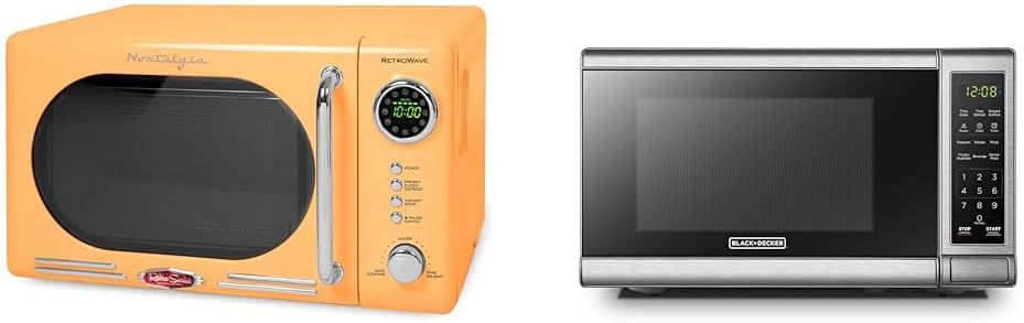 Nostalgia Retro Compact Countertop Microwave Oven - 0.7 Cu. Ft. & BLACK+DECKER EM720CB7 Digital Microwave Oven with Turntable Push-Button Door, Child Safety Lock