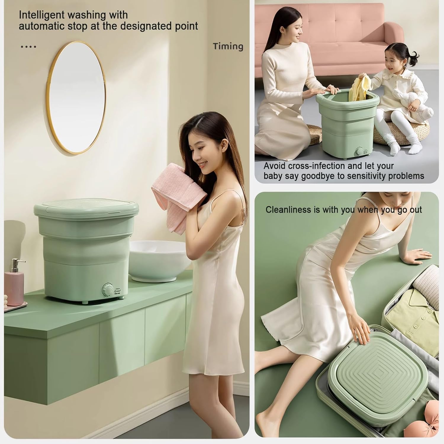 THAMBA Foldable Large Capacity Dormitory Washing Machine for Kids, Portable Washer Machine for Clothes, Socks (Color : Blue, Size : Small)