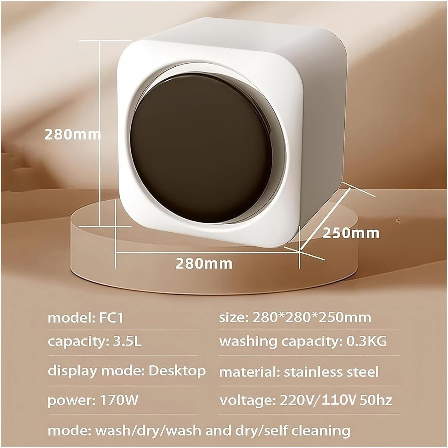 Portable 2-in-1 Washer Dryer Combo, 3.5L Mini Washing Machine with LCD Touch Panel & Stainless Steel Drum, for Underwear/Socks, Wall Mount or Tabletop Use(Desktop)