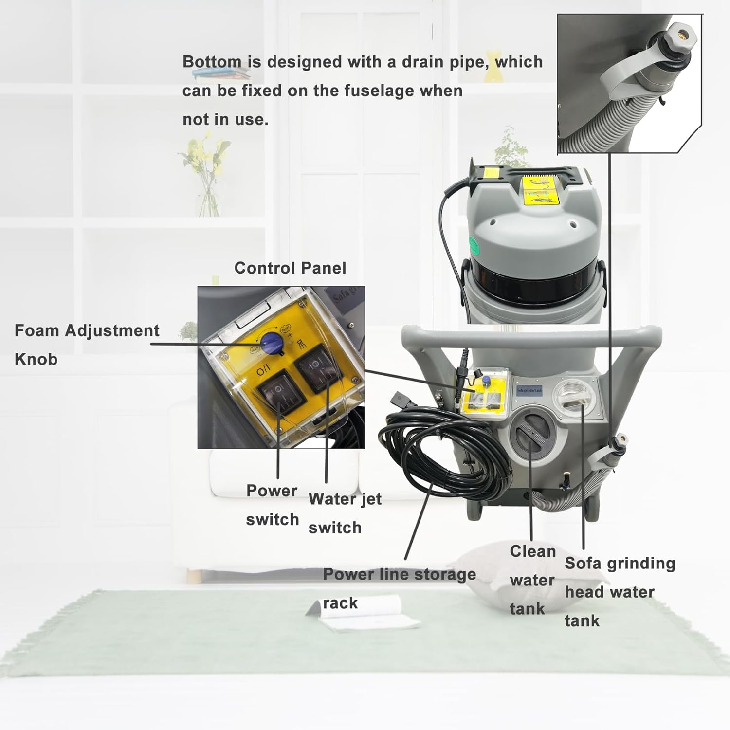 Carpet Extractor Machine 30L 3 in 1 Carpet Cleaning Machine with Sofa Polishing Function 110V 1122W for Corridor Conference Hall and Hotel (Two Packages)