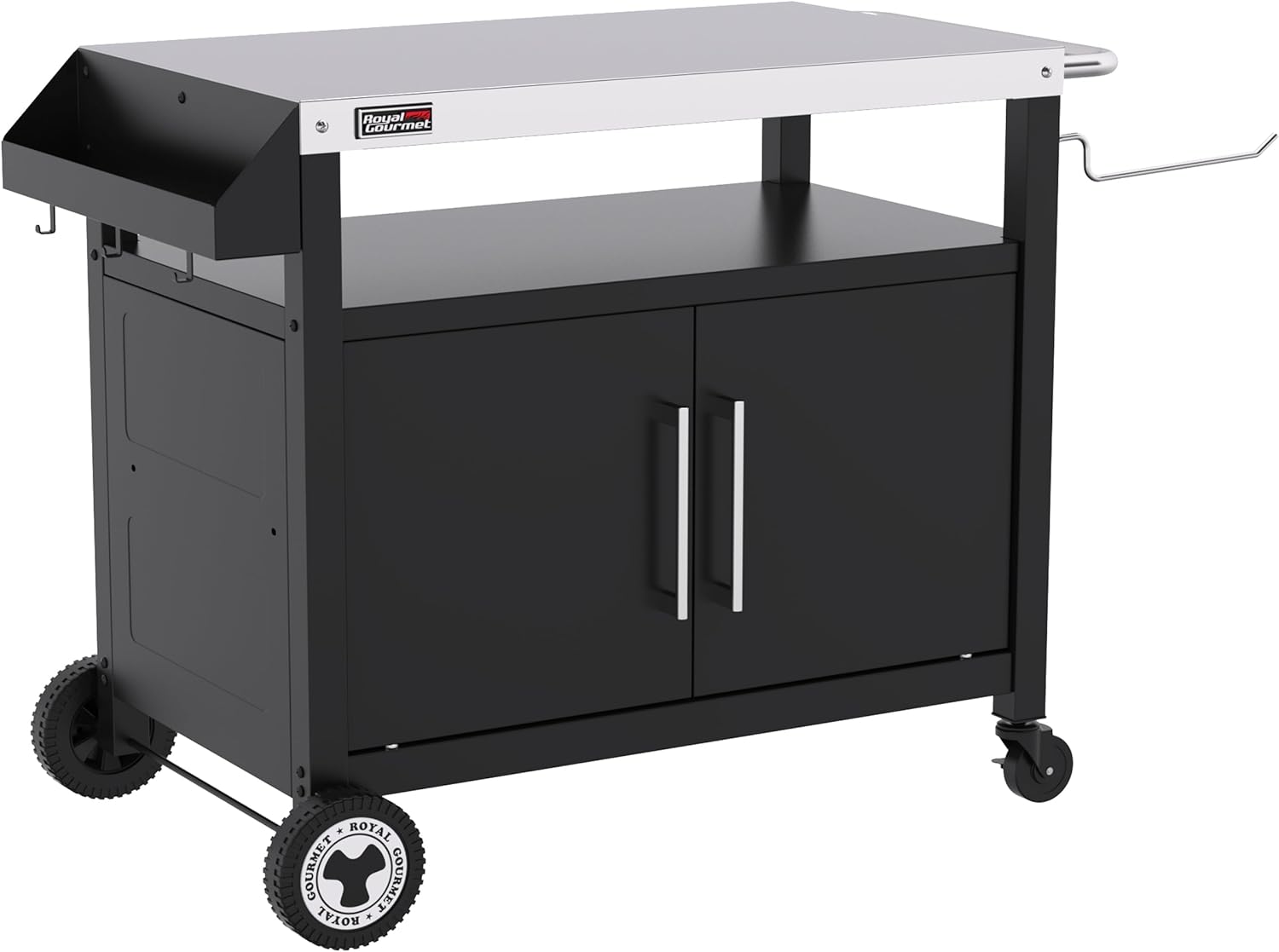Outdoor Grill Cart with Wheels, Movable Kitchen Island with Storage Cabinet for BBQ, Stainless Steel Dining Cart Table for Food Prep, Black, PC3403S-SC
