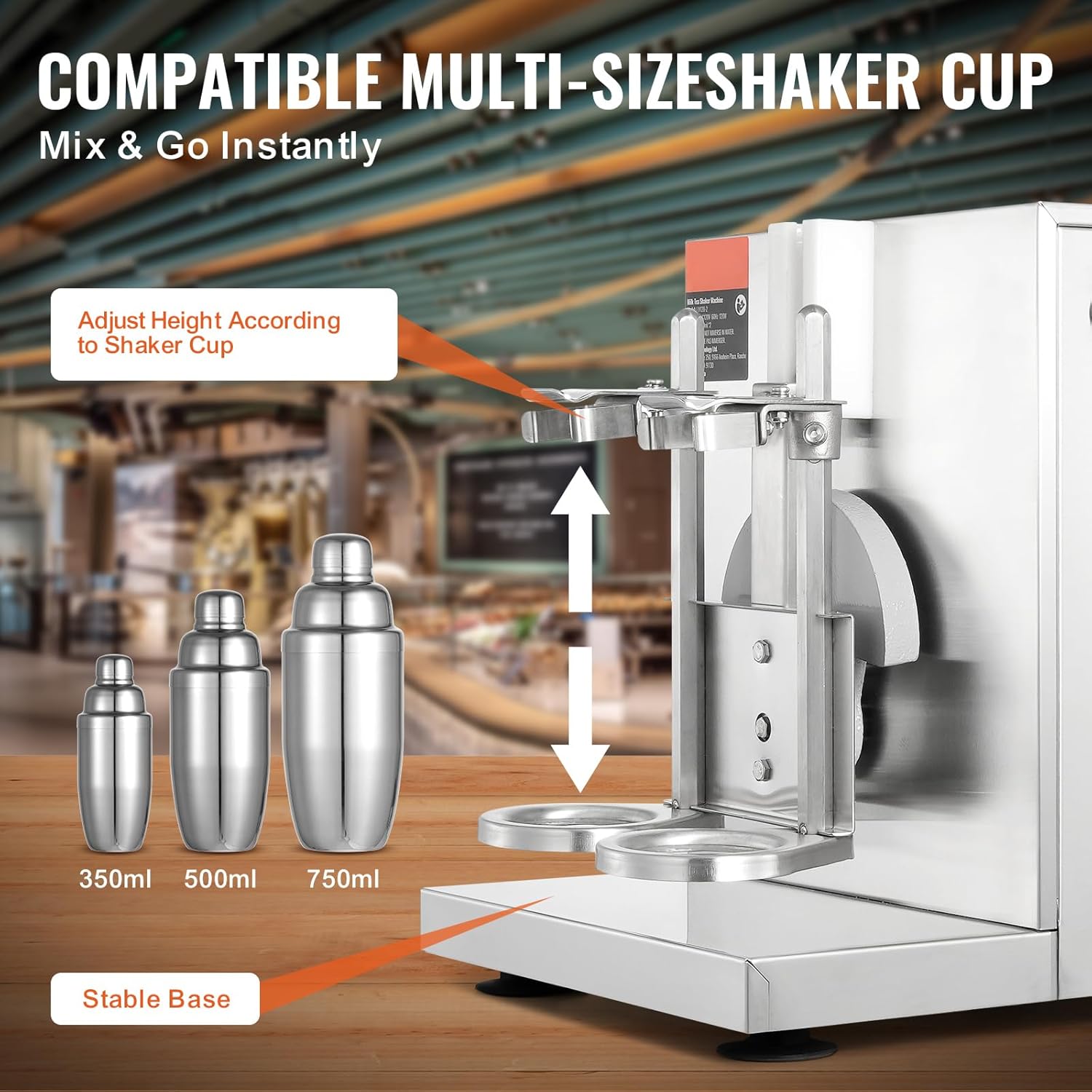 Happybuy 120W Milkshake Maker Machine, Double Head Commercial Milk Tea Shaker, 0-180s Adjustable Blender with 750ml Stainless Steel Cup for Milk Tea Store