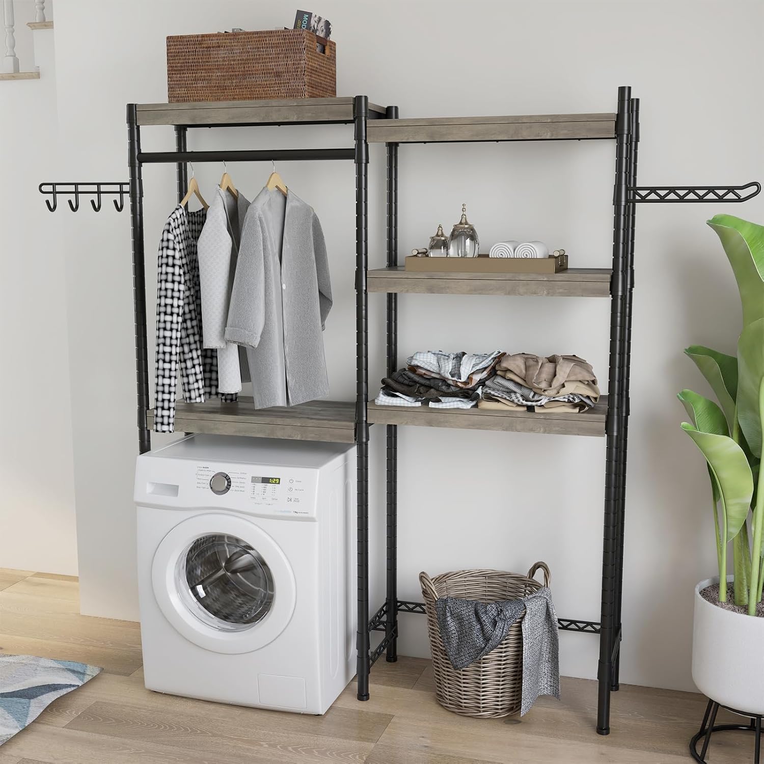 Over Washer and Dryer Storage Shelf, 5-Tier Laundry Room Shelves Heavy Duty Washer Dryer Shelf Freestanding Laundry Drying Rack Space Saver and Organization Shelves for Home