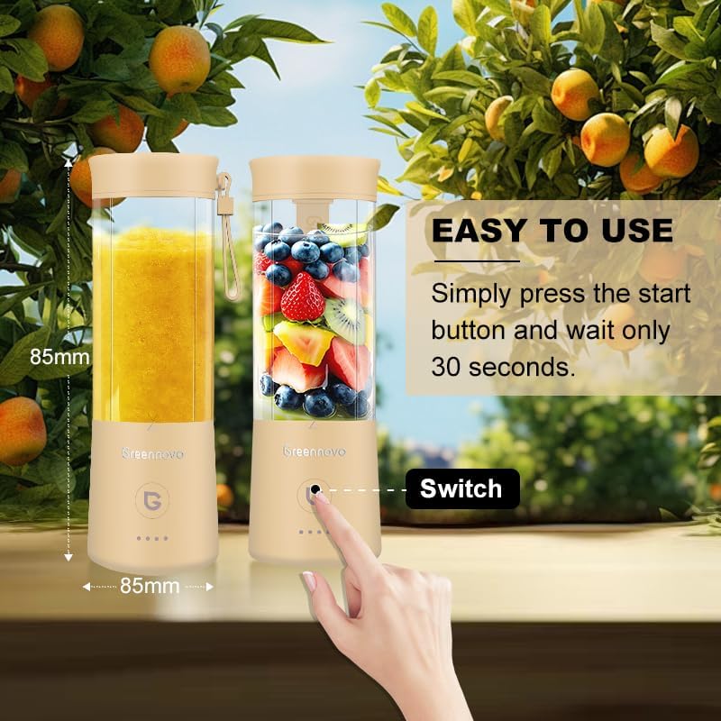 Portable Blender 500ml Personal with 6 Sharp Blades Rechargeable 5000mAh 18000-22000rpm Power for Shakes & Smoothies, BPA Free, for Kitchen, Office, Gym, Hiking (yellow)