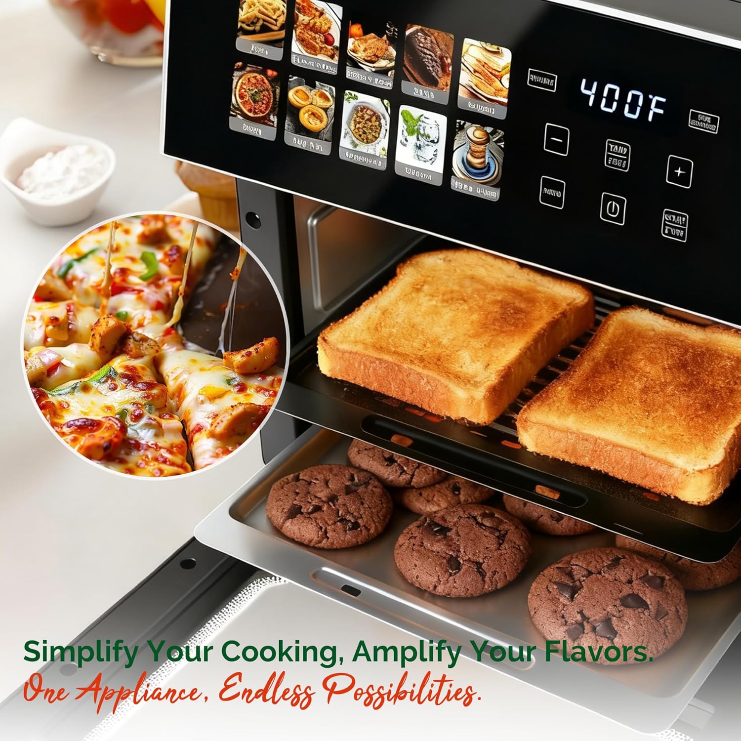 10QT Air Fryer Toaster Oven Combo with 10 Presets, Family Size Compact Oven for Roasting Whole Chicken/Double Cooking, Stainless Steel Interior, Easy Clean, Includes 2 Accessories & Recipe