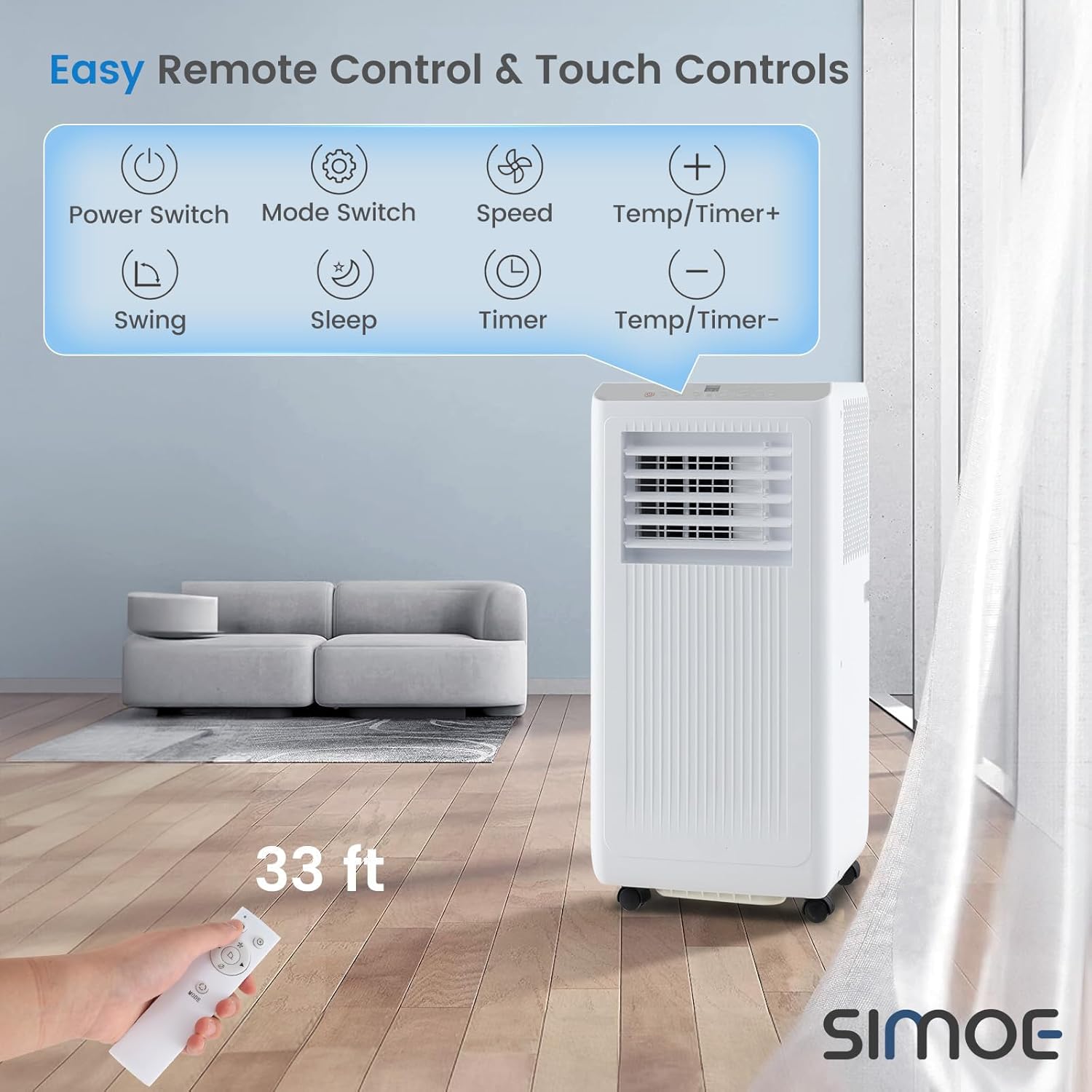 SIMOE Portable Air Conditioner, 10000 BTU Portable Ac Unit with Remote Control, Digital Display, Installation Kit, Sleep Mode, 24H Timer, AC Unit for Bedrooms Up to 350 Sq.Ft, White (10000 BTU)