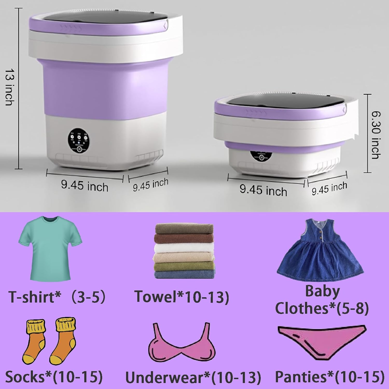 Portable washing machine, 12L Upgraded Large Capacity Foldable Mini Washing Machine, 3 Modes Deep Cleaning Small Washer for Underwear, Baby Clothes, Suitable for Apartments, Dormitories, Hotel