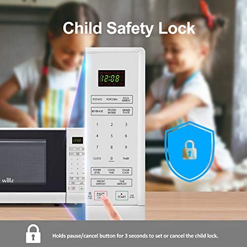 Willz WLCMSR09WE-09 Countertop Microwave Oven, 0.9 Cu.Ft/900W Microwave Oven, 6 Cooking Programs LED Lighting Push Button, White