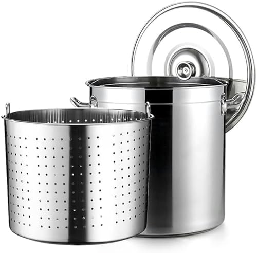Commercial Stockpot for Seafood Crawfish Crab Boil w/Strainer Basket and Lid Stainless Steel Turkey Deep Fryer Bucket for Outdoor Cooking and Home Brewing,35cm/13.8inch(45cm/17.7inch)