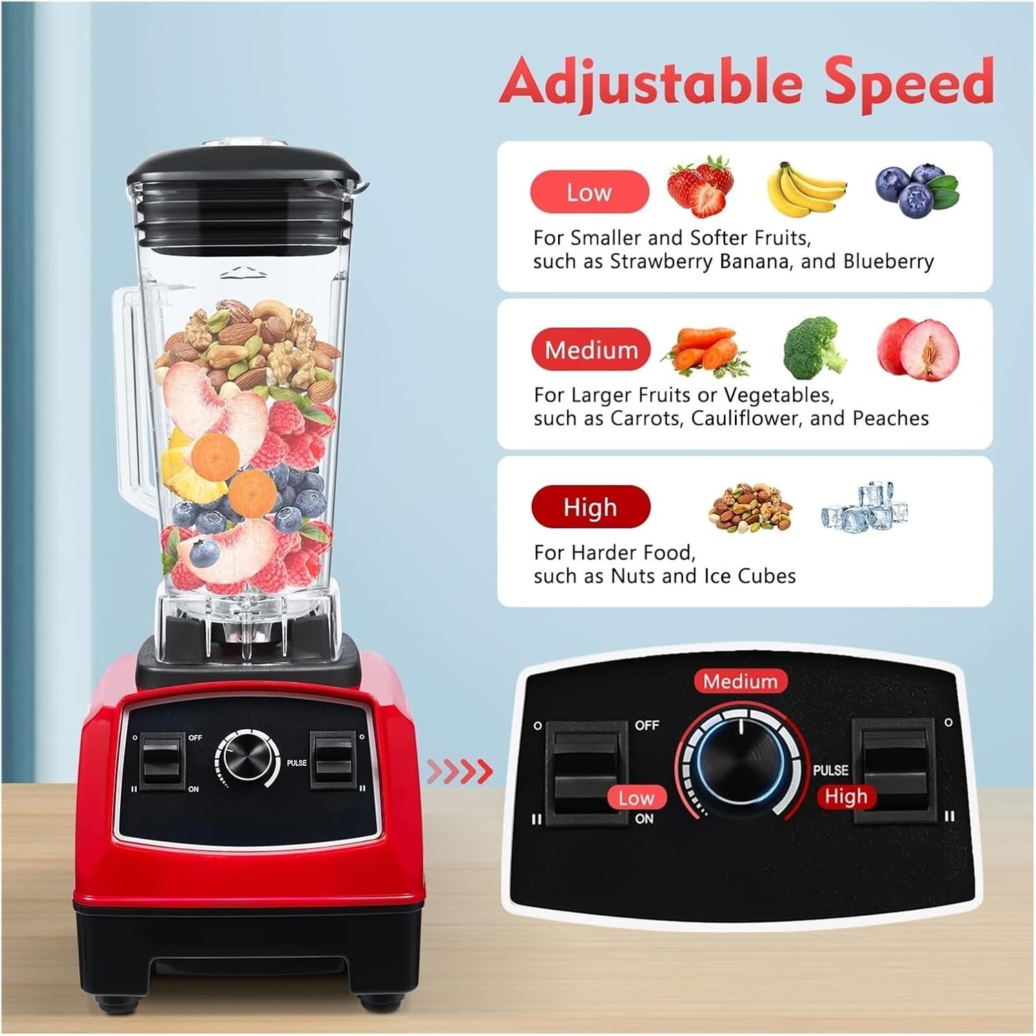 2200W Countertop Smoothie Blender, Professional Food Processor with 1-10 Speed Gears, 68oz Large Capacity Blender for Smoothies, Shakes, Ice Crushing, Kitchen Blending