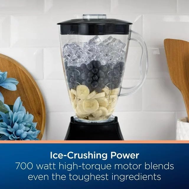 Oster Classic 3-Speed Blender, Black, 3 Manual Speeds, 6-cup Blending Jar with Pre-marked Measurement Lines, 700W High-torque Motor, Dishwasher-safe, All-Metal Drive,