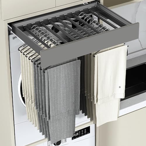 Retractable Invisible Clothes Drying Rack - Space-Saving Trouser Drawer & Built-in Wardrobe Basket for Above Washing Machine - Ideal for Small Spaces and Efficient Drying
