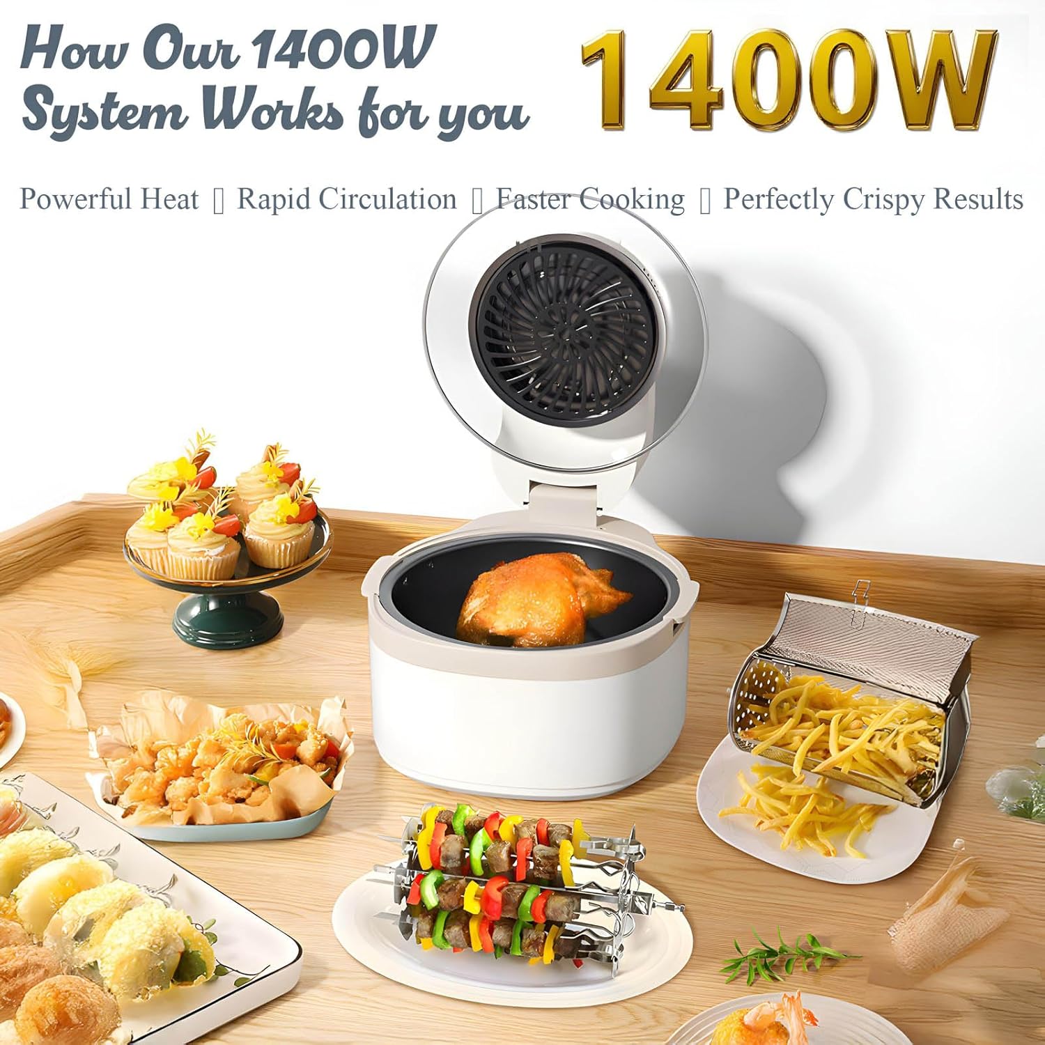 Rotatable 8-in-1 Air Fryer Toaster Oven Combo 7.5QT Large Glass Air Fryer, Rapid HotAir Tech, Family-Size Smart Cooker, Trending Modern Kitchen Essential for Healthy Meals (Dreamy blue)