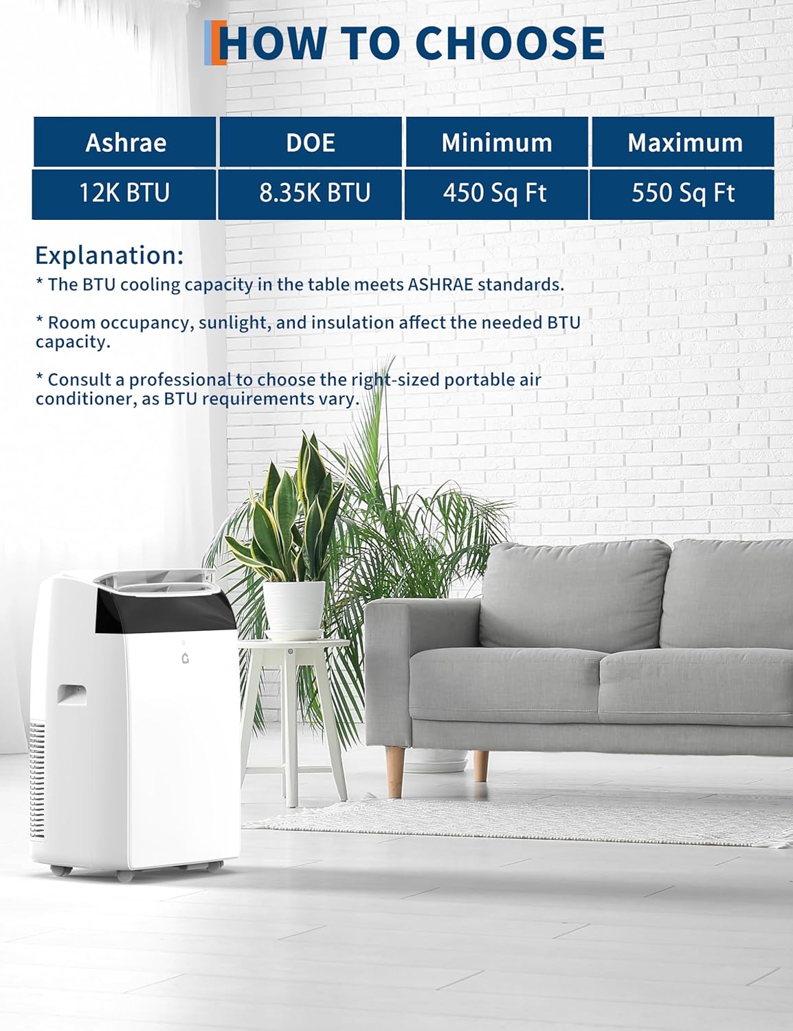 GarveeLife 12,000 BTU Portable Air Conditioners - Smart AC Units Cold Air System Quiet Cooling within 550 sq.ft with Remote Control 24H Timer/Dry/Fan Modes Drain-Free Window Installation Kits