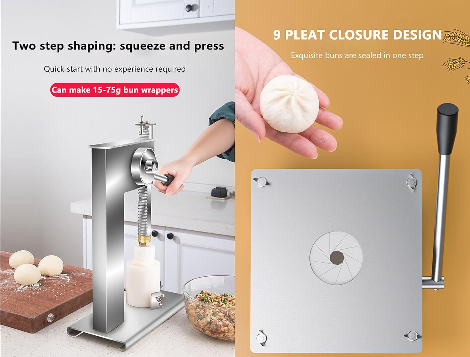 Baozi Maker Machine,Semi Automatic Baozi Making Mold,With Dough Press Machine,Closing Machine And 3*Molds,for Cooking Delicious Baozi