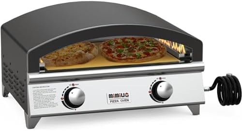 Mimiuo 25 Inch Outdoor Gas Pizza Oven, Portable Propane Pizza Oven with Large Baking Stone - Make 2 Pizzas At Once - Multifunctional Stainless Steel Grilling Stove to Cook Steak Meat Seafood