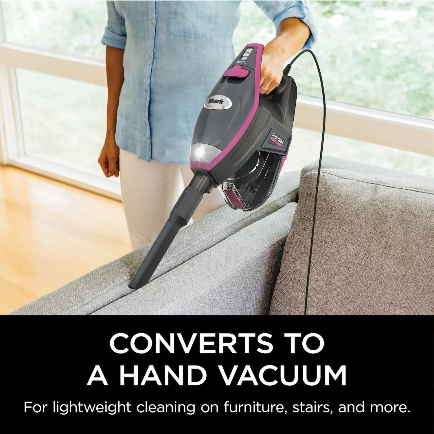 Shark HV371 Rocket Pro DLX Corded Stick, Removable Hand Vacuum, Advanced Swivel Steering, XL Cup, Crevice Tool, Upholstery Tool & Anti-Allergen Dust Brush, Soft Moss (Renewed)