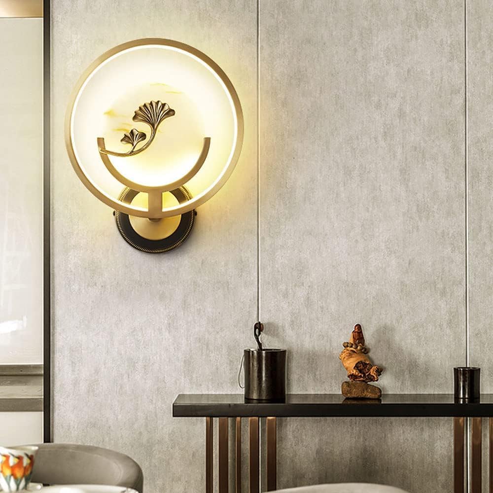 Wall Light Indoor Brushed Brass Circular Sconce Modern Marble LED Lamps Living Room Study Lighting Bedroom Hallway Lights,Household