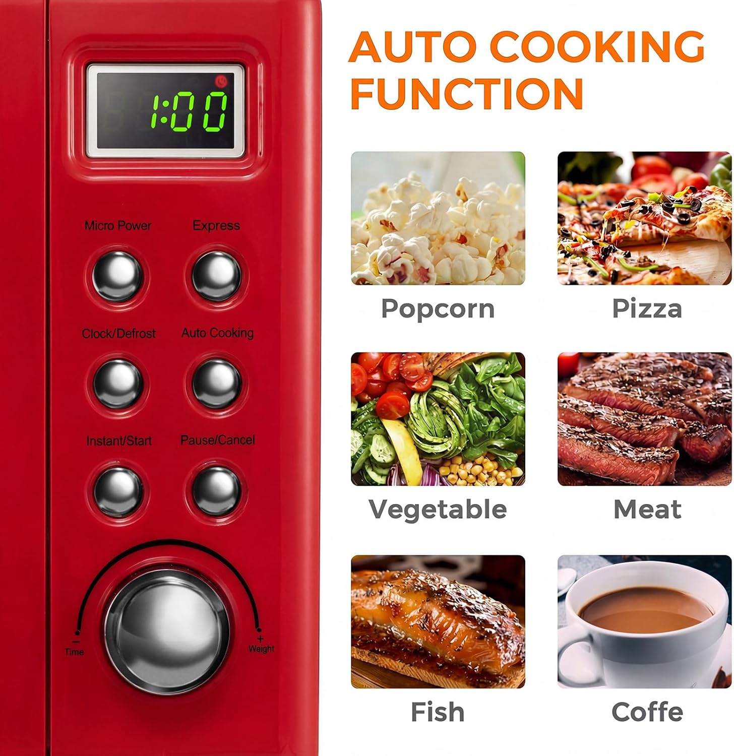 ARLIME Retro Microwave 0.7Cu.ft, 700 Watt Countertop Microwave with 5 Micro Power Defrost & Auto Cooking Function, LED Display, Child Lock, Small Microwave for Kitchen, RV, Dorm (Retro Red)