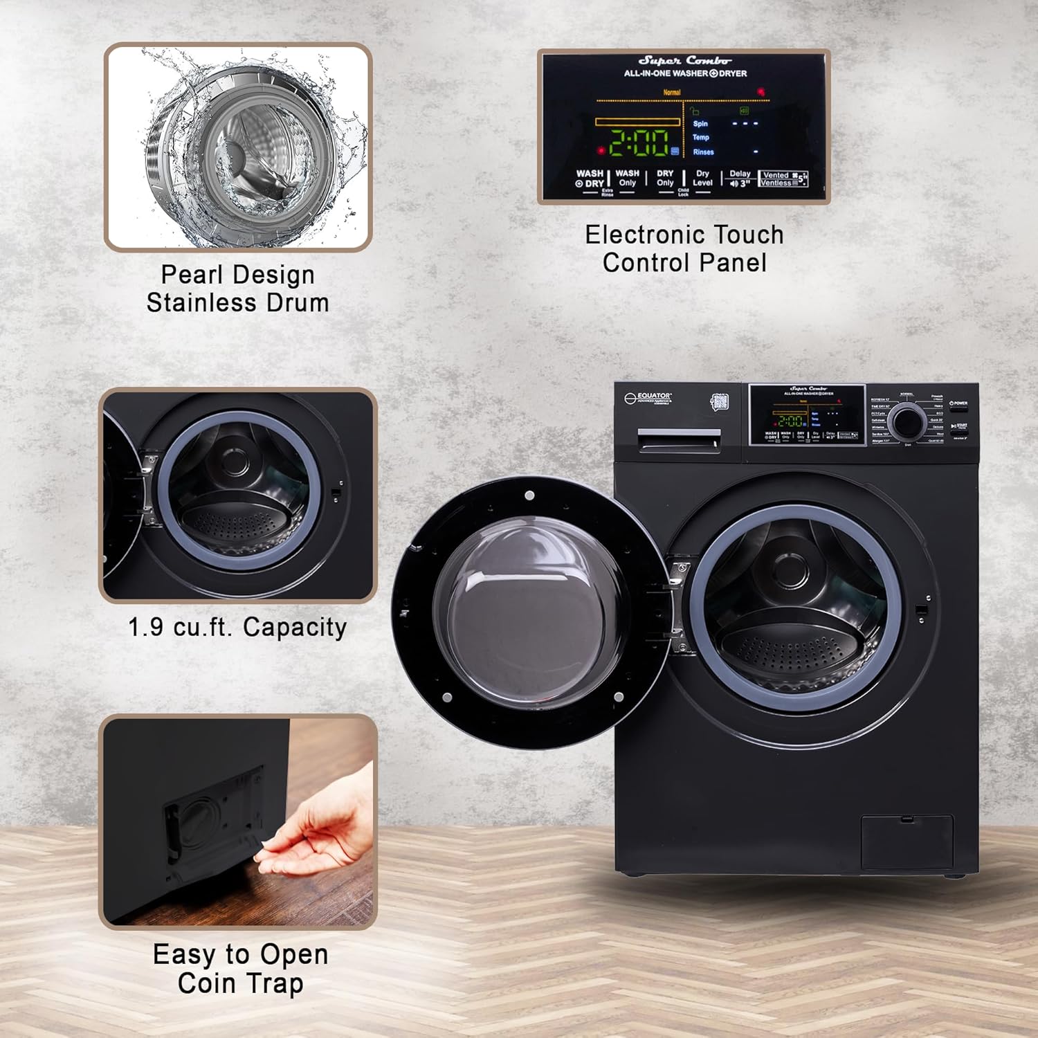 Equator All-In-One VENTED/VENTLESS Washer-Dryer 1.9cf/18lb 1400RPM 110V (Stormy Grey)