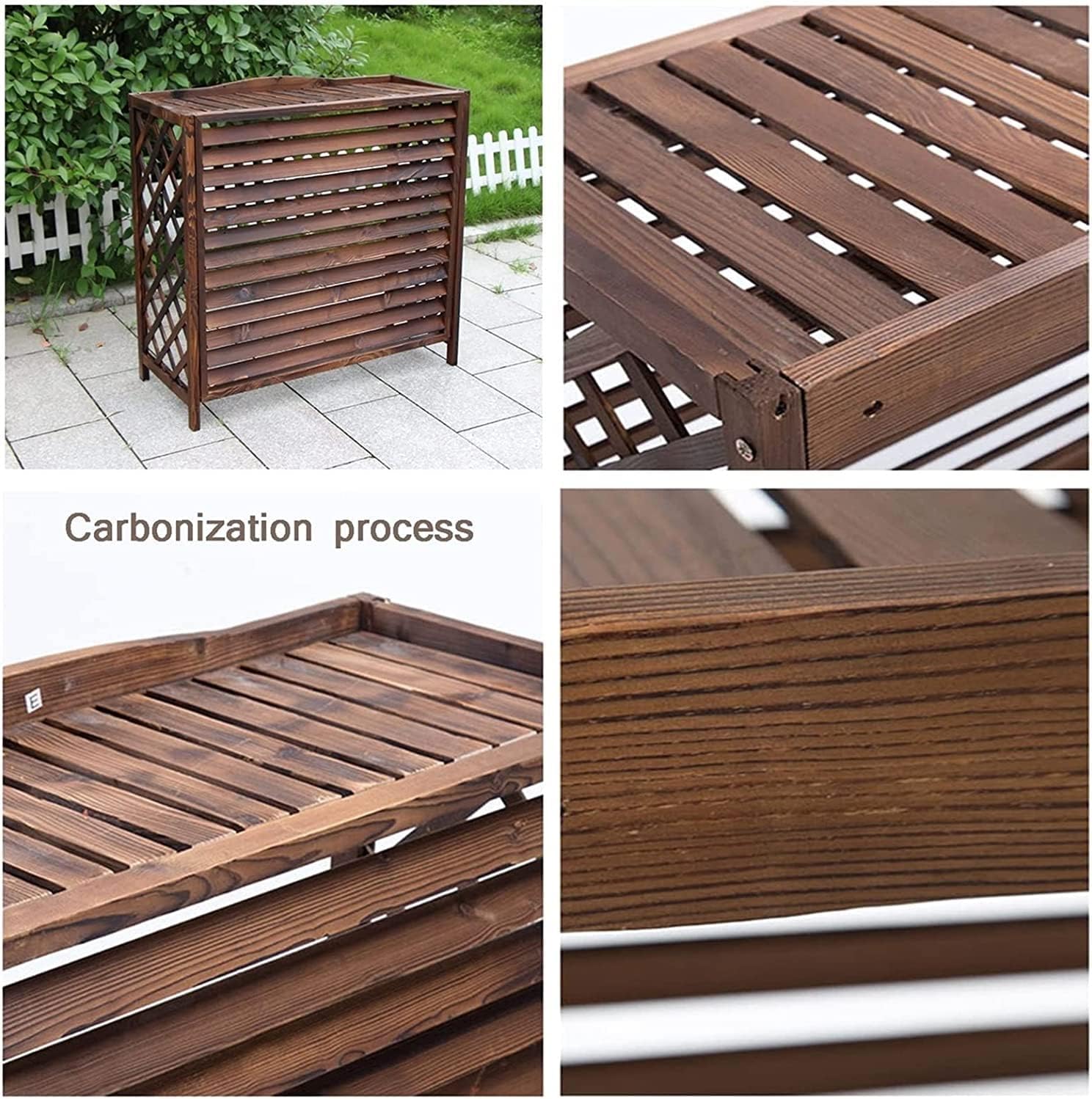 Air Conditioner Cover for Outside Units, Solid Wood Air Conditioning Flower Rack, Privacy Outdoor Screen, Louvered Plant Shelf for Balcony Garden Outdoor 103 * 44 * 93Cm