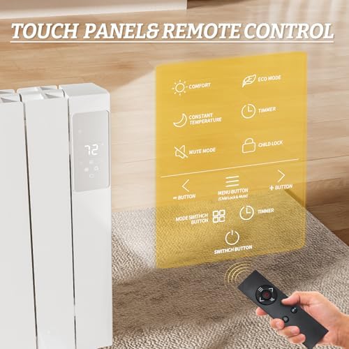 BREEZEHEAT Convection Panel Heater 800W, Energy Efficient Electric Heater for Indoor Use w/Remote Control, 2-in-1 Wall Mount & Freestanding, Silent Operation, Slim Design for Home Office (White)