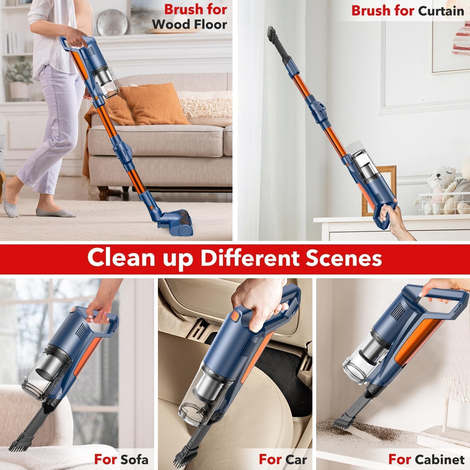 whall Cordless Vacuum Cleaner, Upgraded Strong Suction Brushless Motor Cordless Stick Vacuum Cleaner, Lightweight Handheld Vacuum for Home Pet Hair Carpet Hard Floor, up to 55mins Runtime,Blue