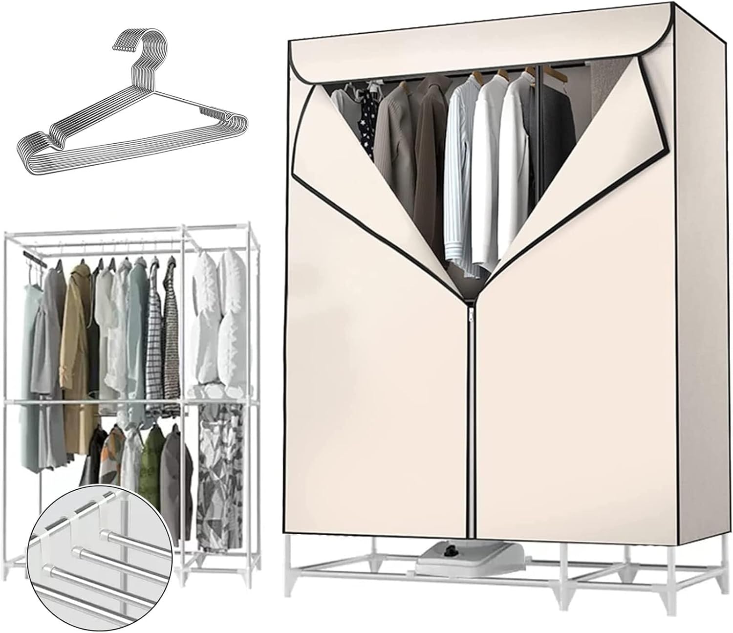 Generic Heated Clothes Dryer 850W Energy-Efficient Electric Clothes Dryer 30kg Large Capacity Heated Clothes Airer, 220V Stainless Steel Household Dryer with Dustproof Cloth Curtain(Beige,Upgrade)