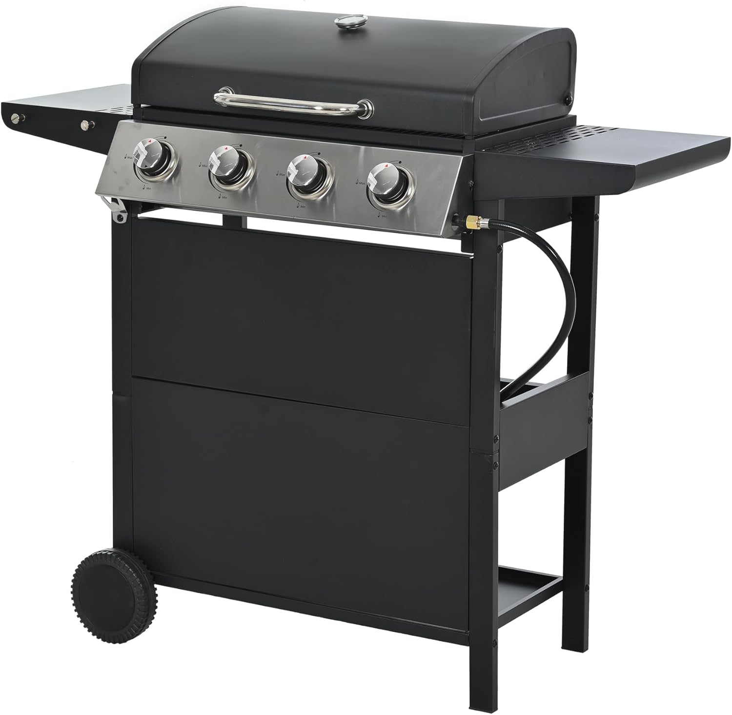4 Burner Gas Grill with 34200 BTU Output, Outdoor Propane Grill Built in Thermometer and Side Shelves, Gas BBQ Grill For Outdoor Patio Garden Picnic Backyard Cooking, Black